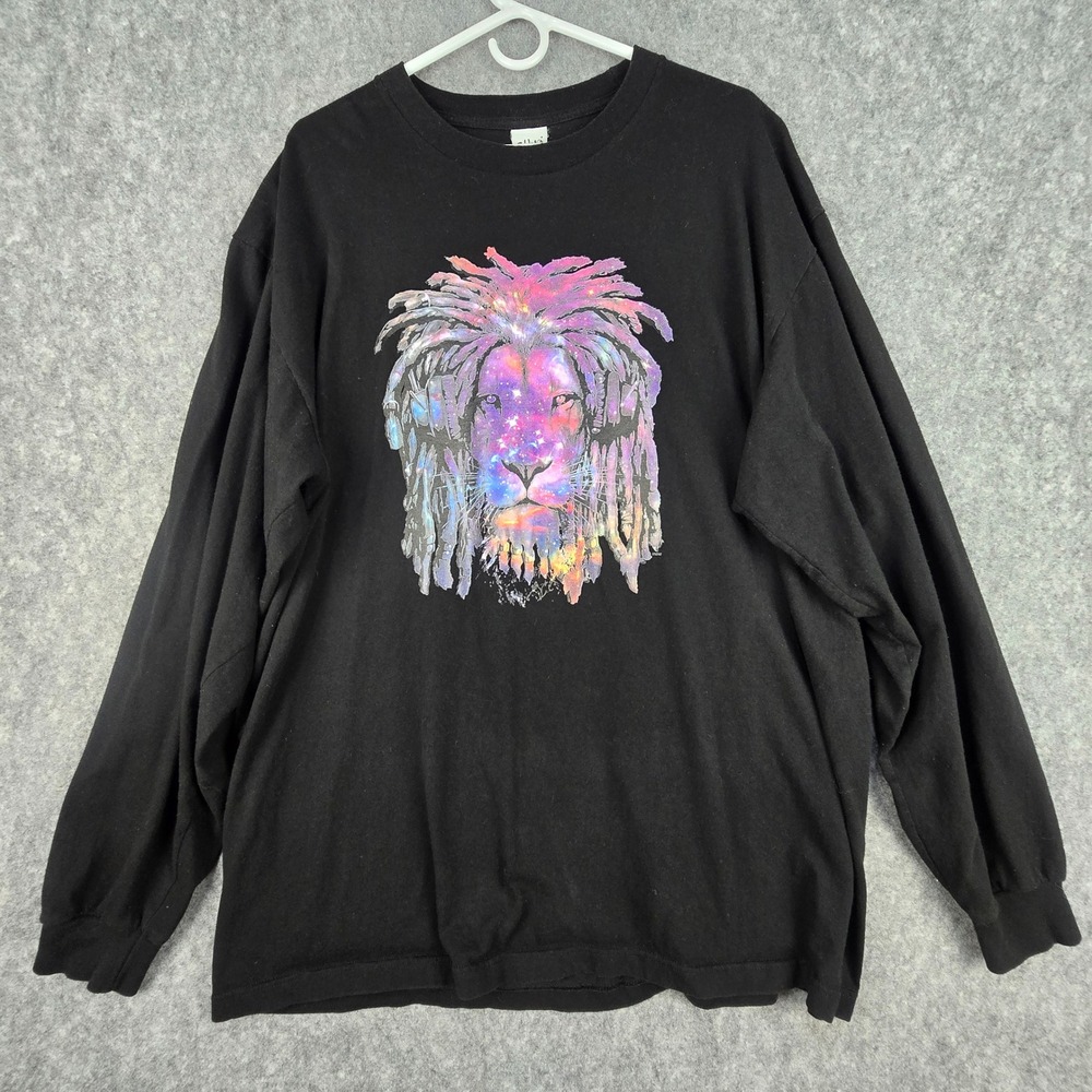 Shaka Active Lion Graphic Shirt Mens 2XL Black Relaxed Galaxy Dreadlocks Tee